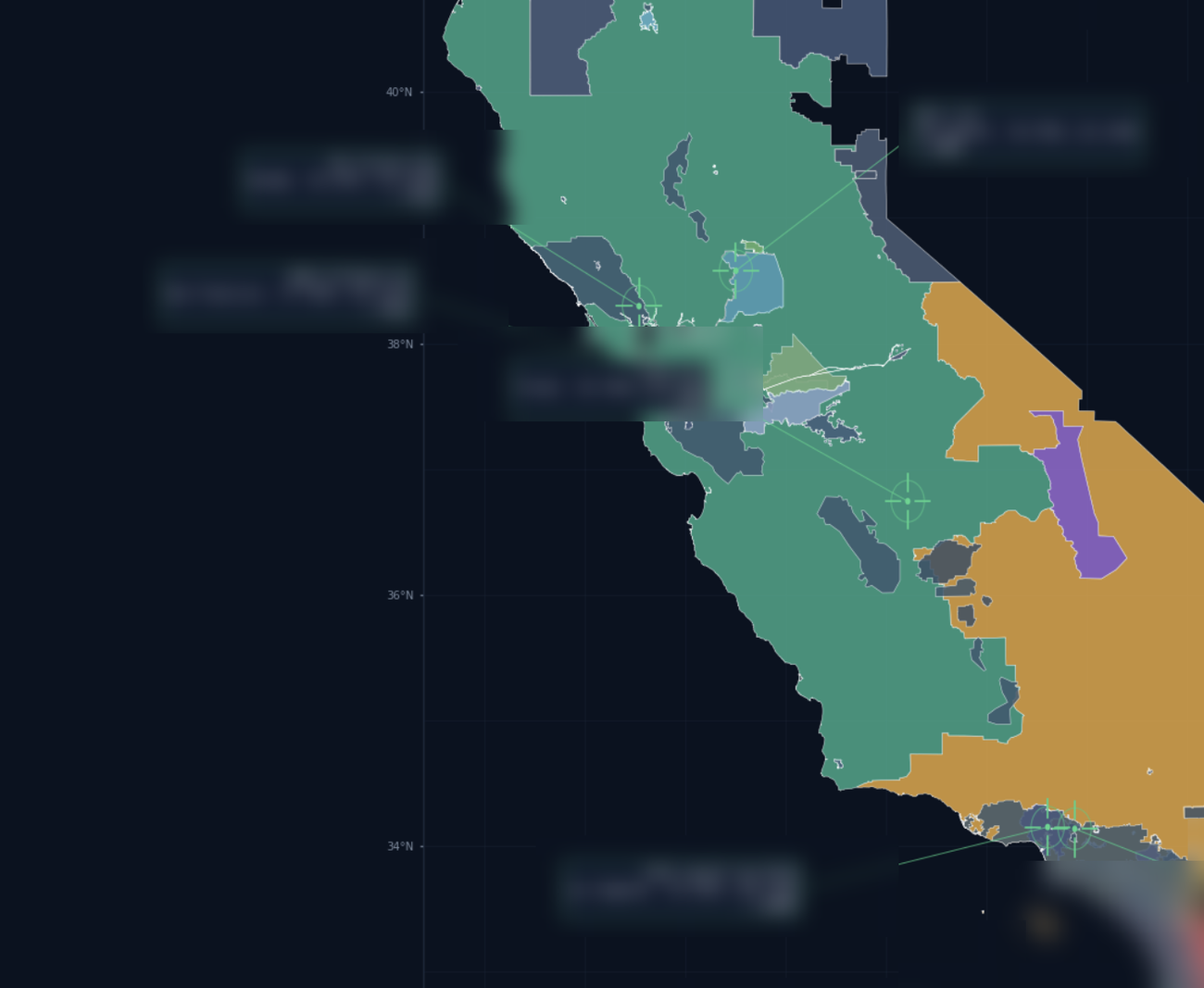 The engine's GIS view: an entire state classified parcel by parcel into territories